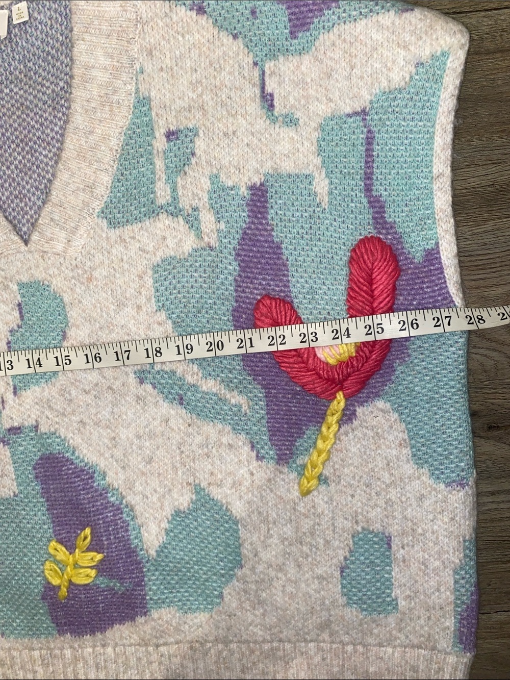 Cyrus Cream V-Neck Sweater Vest with Pastel Floral Embroidery - Picture 7 of 7